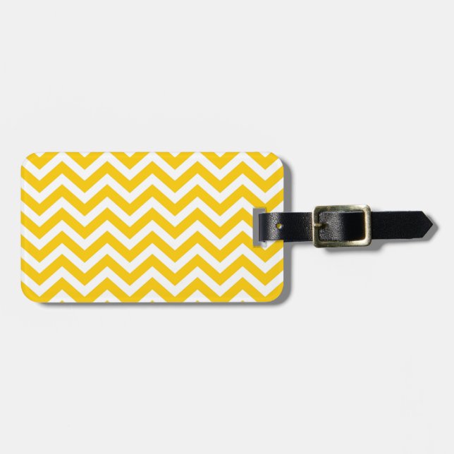 Gold and White Chevron Pattern Luggage Tag (Front Horizontal)