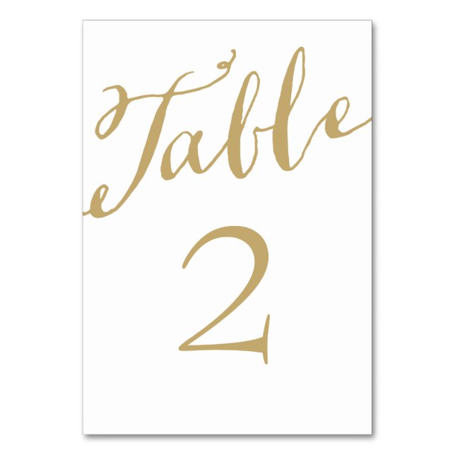 Gold and White Chic Calligraphy Table Numbers (Front)