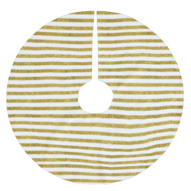 Gold and White Chic Stripes Brushed Polyester Tree Skirt (Front)