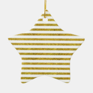 Gold and White Chic Stripes Ceramic Tree Decoration