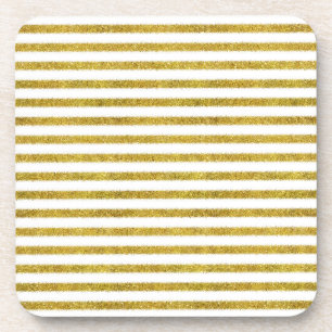 Gold and White Chic Stripes Coaster