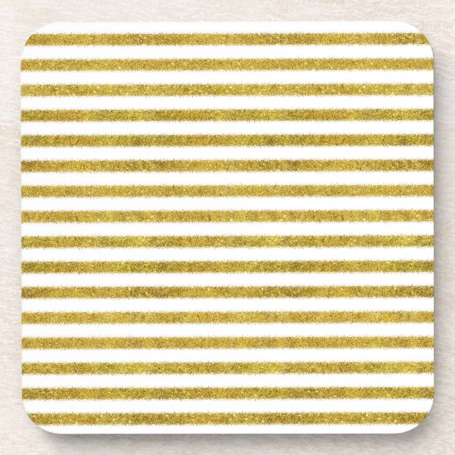 Gold and White Chic Stripes Coaster (Front)