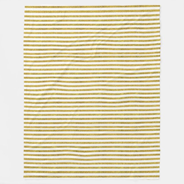 Gold and White Chic Stripes Fleece Blanket (Front)