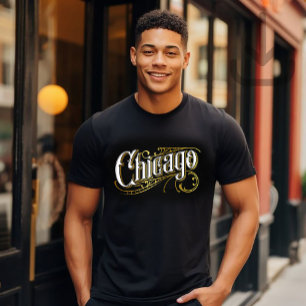 Gold and White Chicago Design T-Shirt