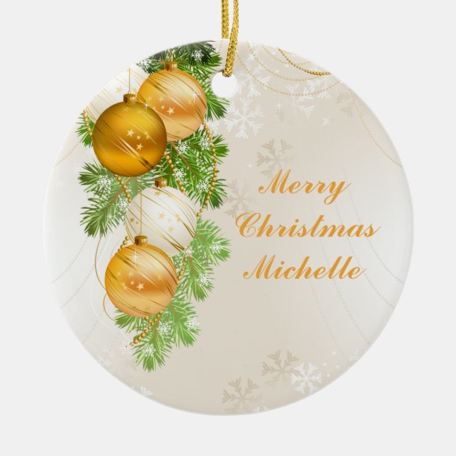 Gold and White Christmas Balls Ceramic Tree Decoration (Front)