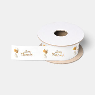 Gold and White Christmas Balls Custom Text Satin Ribbon