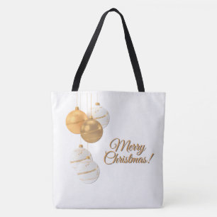 Gold and White Christmas Balls Custom Text Tote Bag