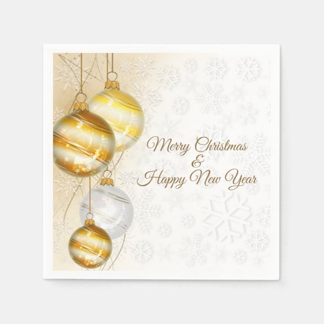 Gold And White Christmas Balls Napkin (Front)