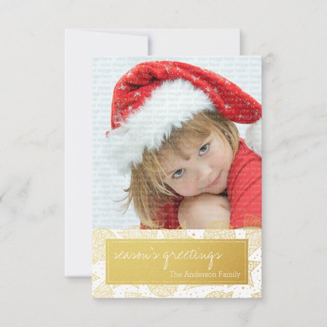Gold and White Christmas Holiday Photo Card (Front)