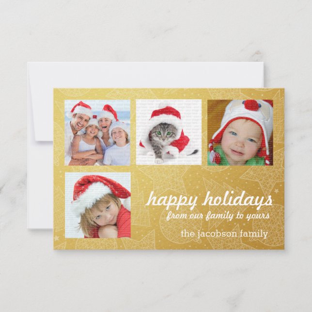 Gold and White Christmas Holiday Photo Cards (Front)