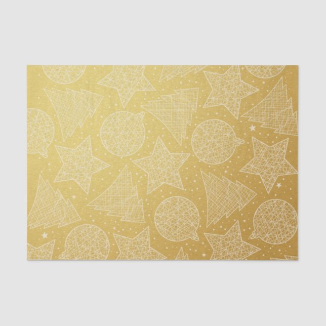 Gold and White Christmas Pattern Tissue Paper (Front)