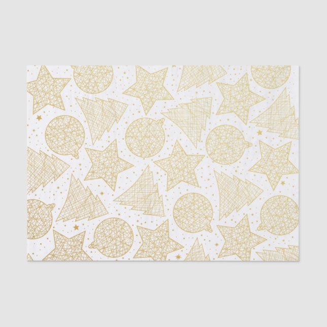 Gold and White Christmas Pattern Tissue Paper (Front)