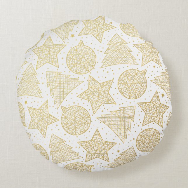 Gold and White Christmas Round Pillows (Back)