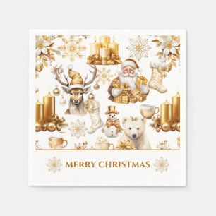 Gold and White Christmas Symbols Napkin