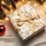 Gold and White Christmas Symbols Wrapping Paper<br><div class="desc">Indulge in the enchanting allure of gold and white Christmas symbols,  featuring Santa Claus,  candles,  reindeer,  ornaments,  a polar bear,  and a poinsettia. These captivating elements are sure to add a touch of elegance to your holiday decor.</div>