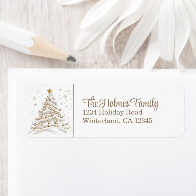 Gold and White Christmas Tree Return Address (Insitu)