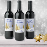 Gold and White Christmas Trees Wine Label<br><div class="desc">This Christmas wine label is ready to be personalised with your own text. Printed with a modern abstract style cluster of three Christmas trees in gold and white colours on a snowy blue background.</div>