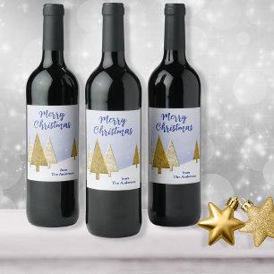Gold and White Christmas Trees Wine Label