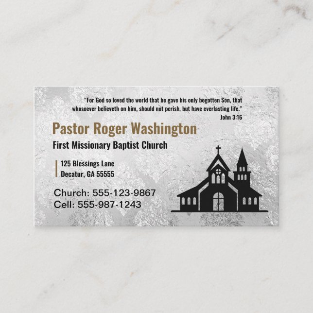 Gold and White Church Pastor Business Card (Front)
