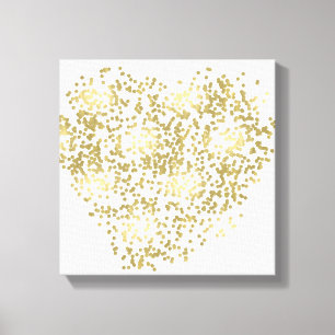 Gold and White Confetti Heart Canvas Print