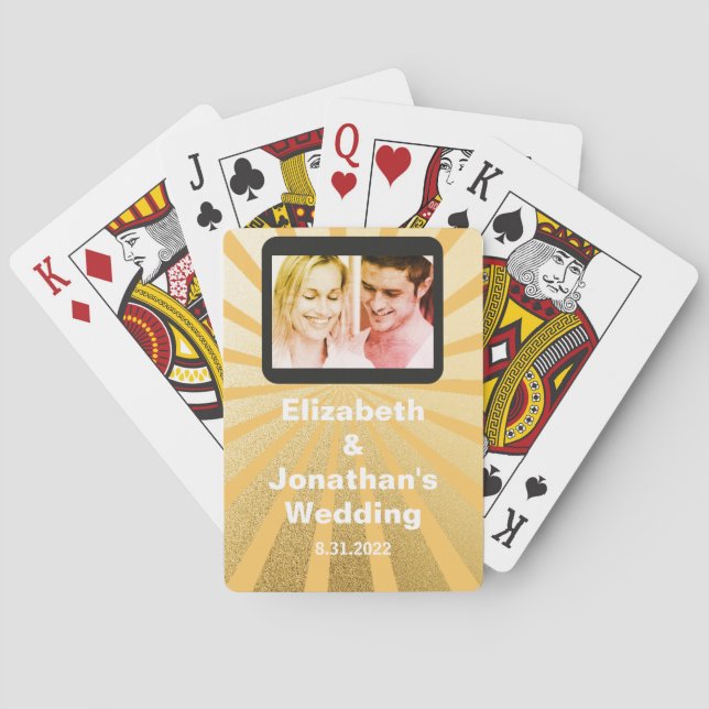Gold and White Couples Picture Retro Glam Favour Playing Cards (Back)