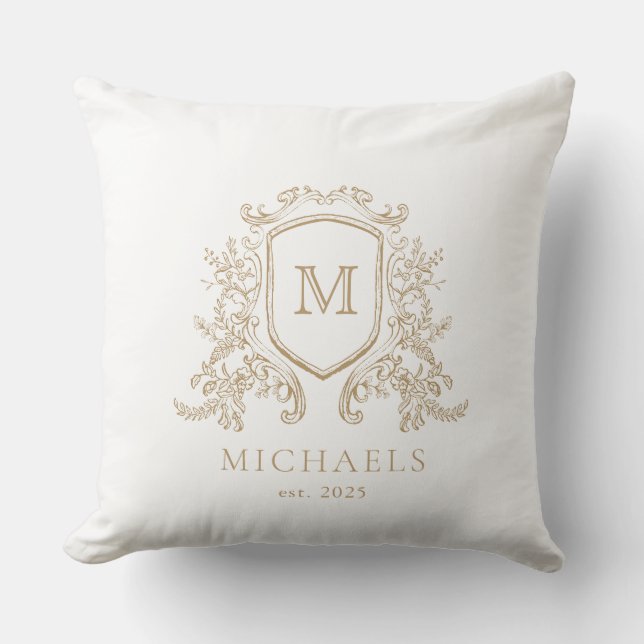 Gold and White custom monogram throw pillow (Front)