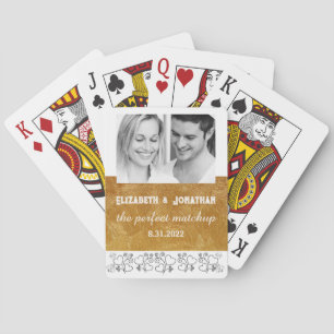 Gold and White Custom Printed Photo Wedding Favour Playing Cards