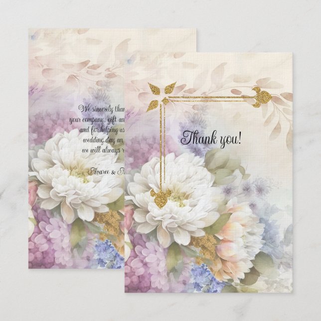 Gold and White Dahlias Candlelight Thank You Card (Front/Back)