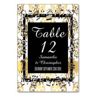 Gold and white damask and black table number