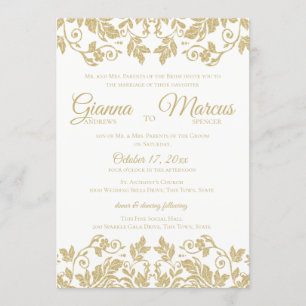 Gold and White Damask Wedding Invitation