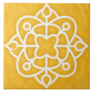 Gold and White Decorative Tile Art