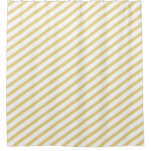 Gold and White Diagonal Stripe Modern Shower Curtain