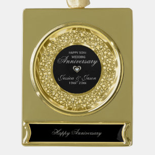Gold And White Diamonds 50th Anniversary Gold Plated Banner Ornament
