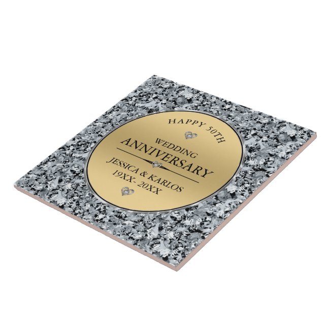 Gold and white diamonds 50th wedding anniversary tile (Side)