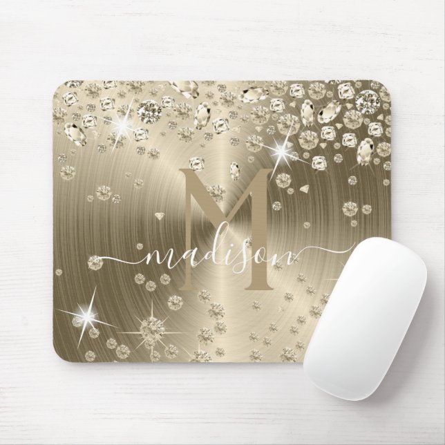 Gold and White Diamonds - Personalised Mouse Mat (With Mouse)