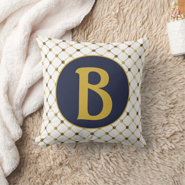 Gold and White Dot Grid Monogram Cushion (Blanket)