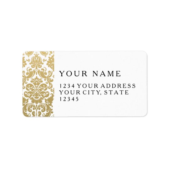 Gold and White Elegant Damask Pattern Address Label