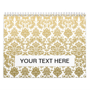 Gold and White Elegant Damask Pattern Calendar