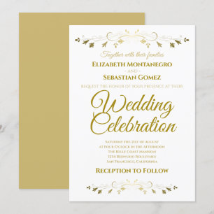 Gold and White Elegant Filigree Simple Wedding Invitation