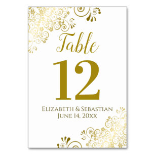 Gold and White Elegant Frilly Wedding Table Number