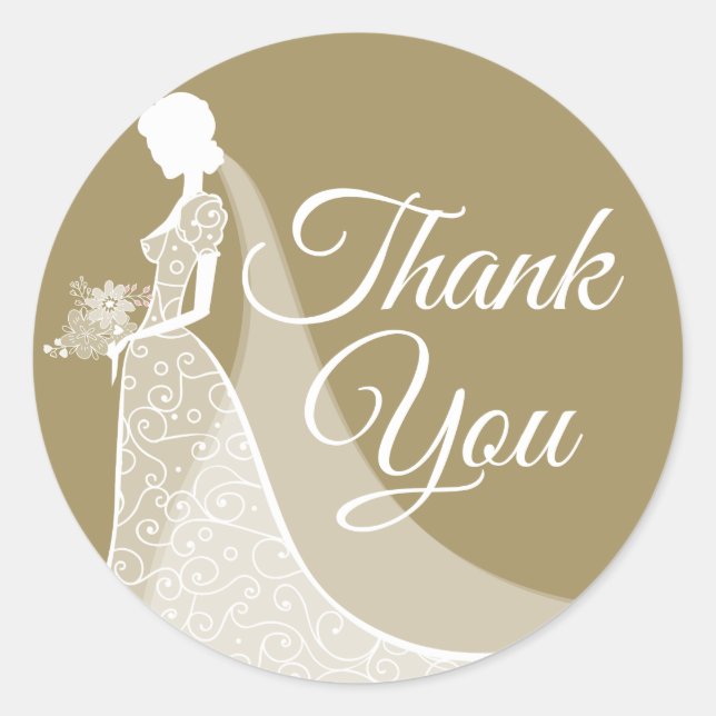 Gold and White Elegant Lace Gown Bridal Shower Classic Round Sticker (Front)
