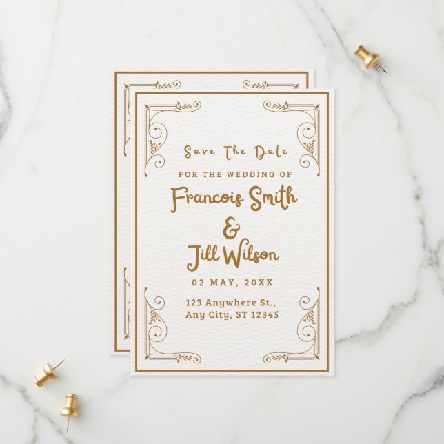 Gold And White Elegant Save The Date Invitation (Front/Back In Situ)