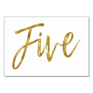 Gold and White Elegant Table Number Five