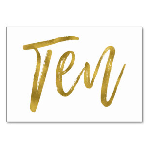Gold and White Elegant Table Number Ten.