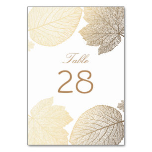 Gold and White Fall Leaves Wedding Table Number