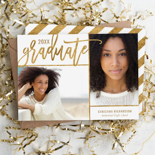 Gold and White Faux Foil 2 Photo Graduation Announcement