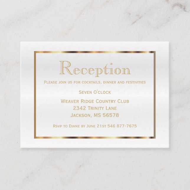 Gold and White Faux Satin - Reception Enclosure Card (Front)