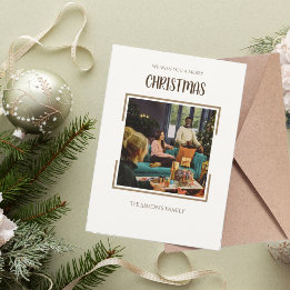 Gold and White Festive Holiday Family Christmas Card