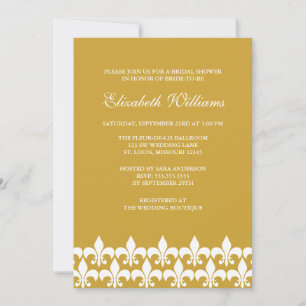 Gold and White Fleur de Lis Bridal Shower Invitation