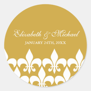 Gold and White Fleur de Lis Wedding Favour Label